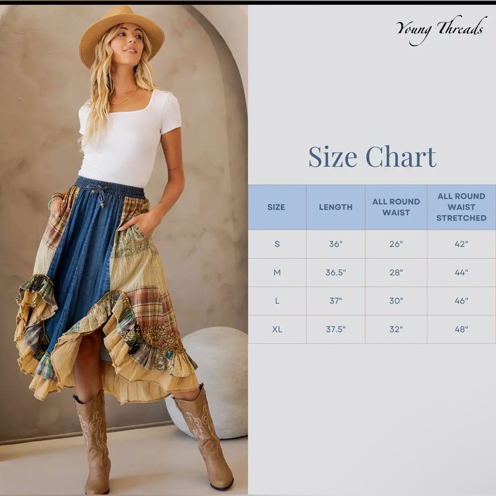 NWT YOUNG THREADS Western Boho Chic Patchwork
Midi Skirt - Picture 3 of 3